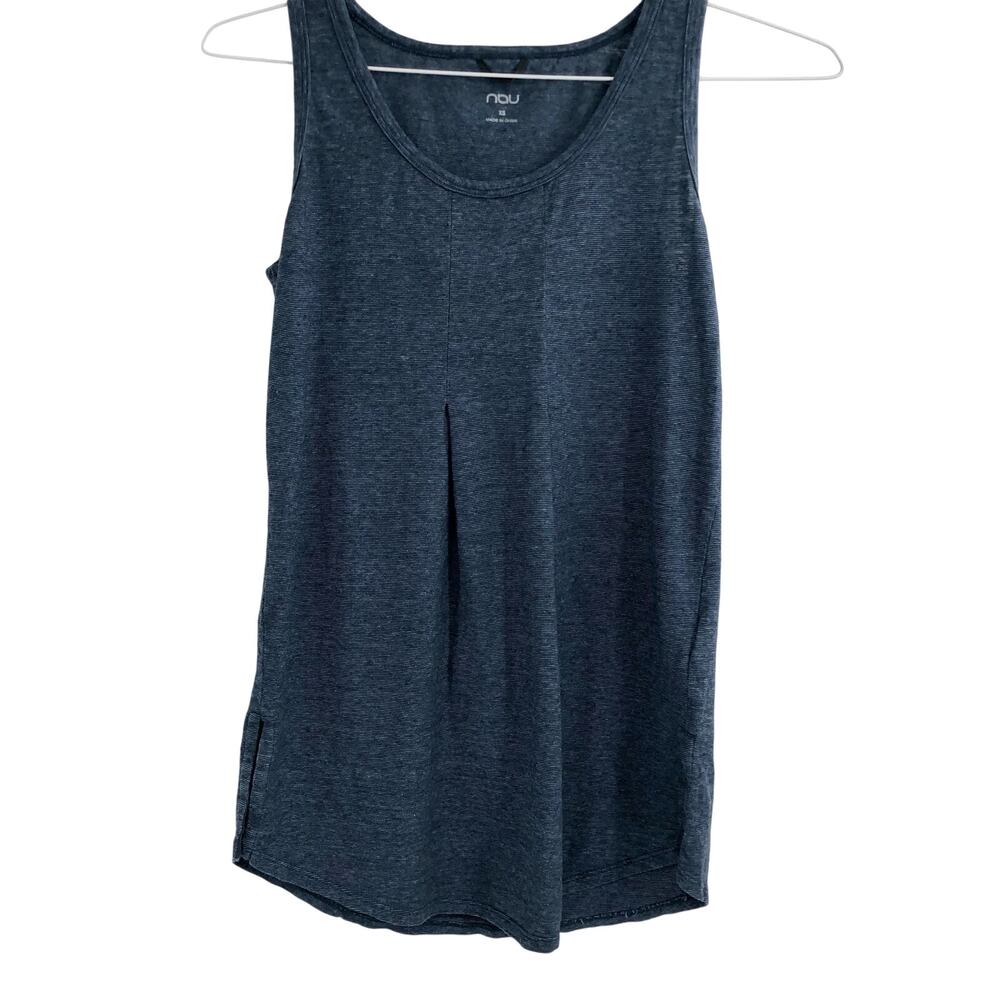 Nau Blue Tank Top Hemp/Organic Cotton Black Tiny Stripes Workout Size XS
